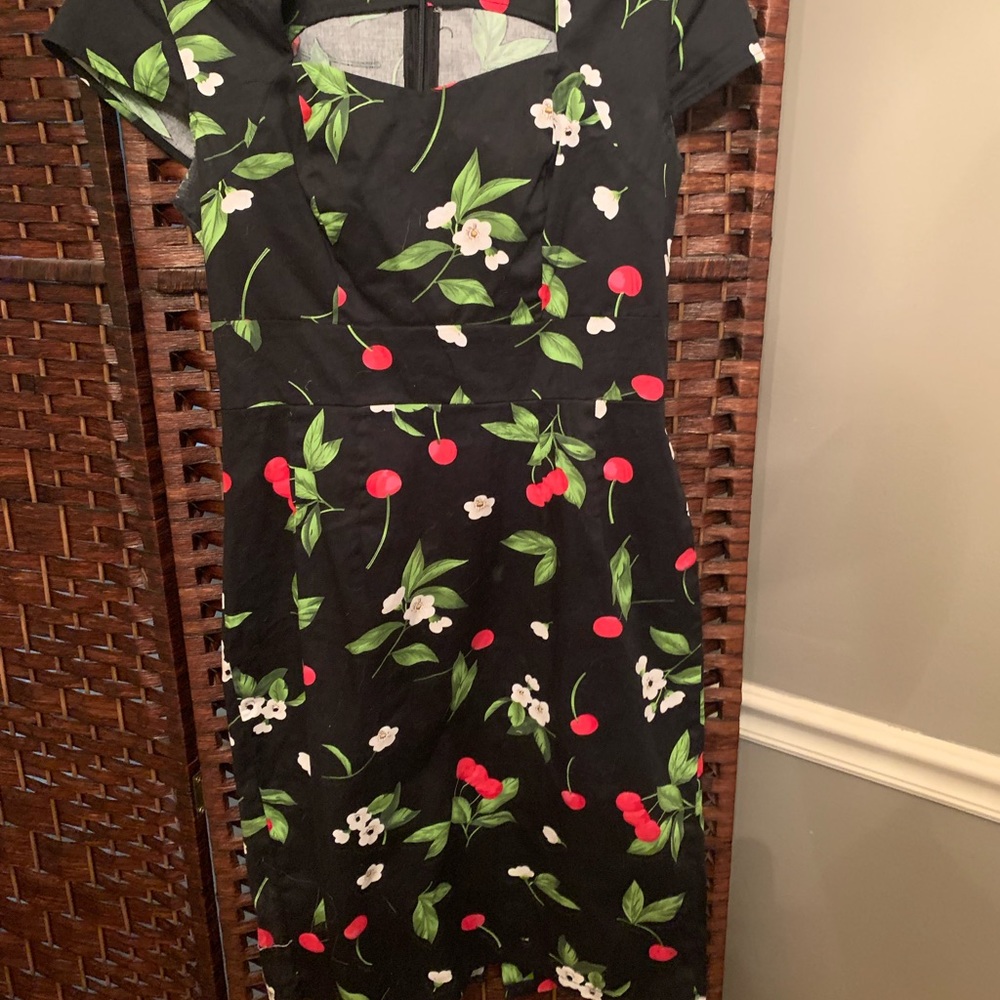 Black, red cherry pin up dress